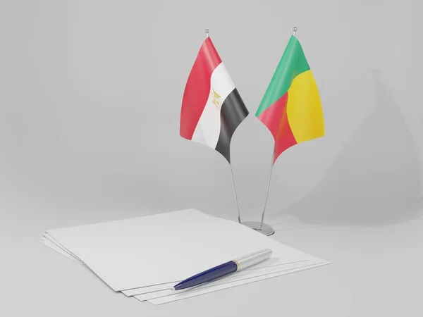 Benim Bandeiras Acordo Com Egito Fundo Branco Render — Fotografia de Stock