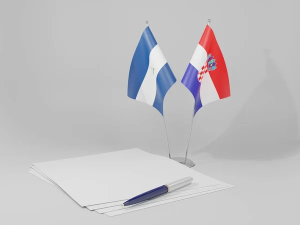 Kroatien Nicaraguaavtalet Flaggor Vit Bakgrund Render — Stockfoto