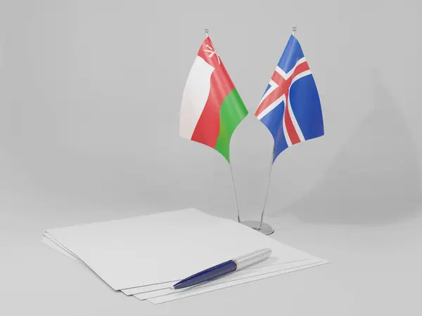 Island Oman Agreement Flaggor Vit Bakgrund Render — Stockfoto