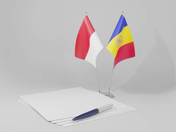 Andorra Flaggor Enligt Monaco Avtalet Vit Bakgrund Render — Stockfoto