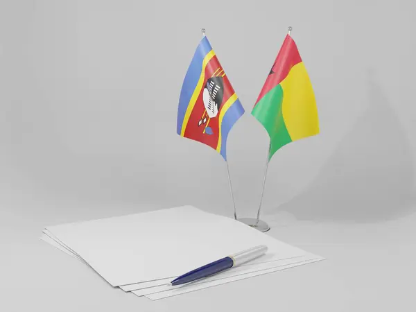 Guinea Bissau Swaziland Agreement Flags White Background Render — Stock Photo, Image