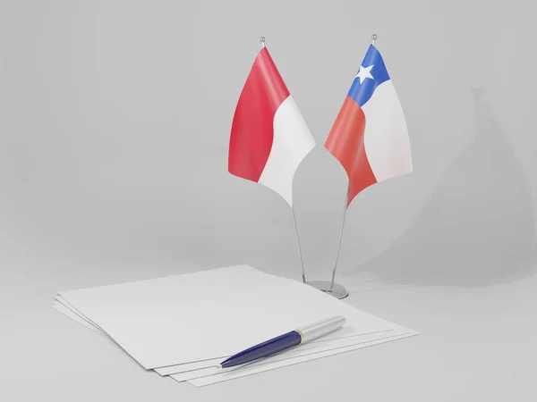 Chile Indonesia Agreement Flags White Background Render — Stock Photo, Image