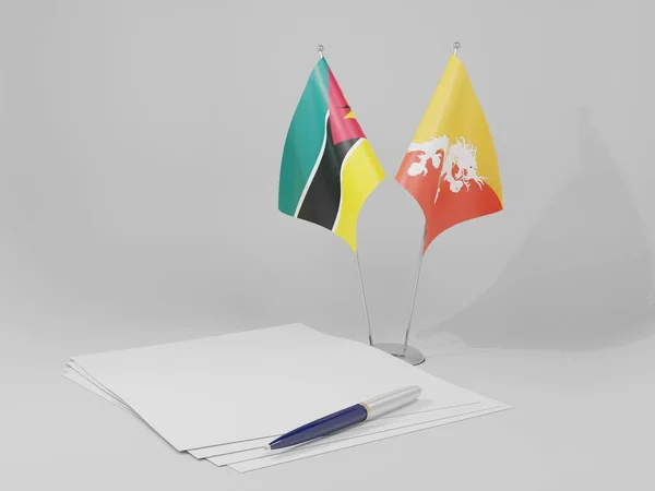 Bhútán Vlajky Mosambické Dohody Bílé Pozadí Vykreslování — Stock fotografie