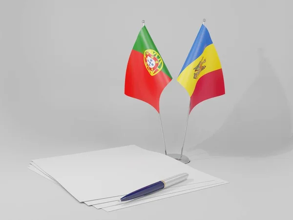 Moldavia Banderas Del Acuerdo Portugal Fondo Blanco Render —  Fotos de Stock