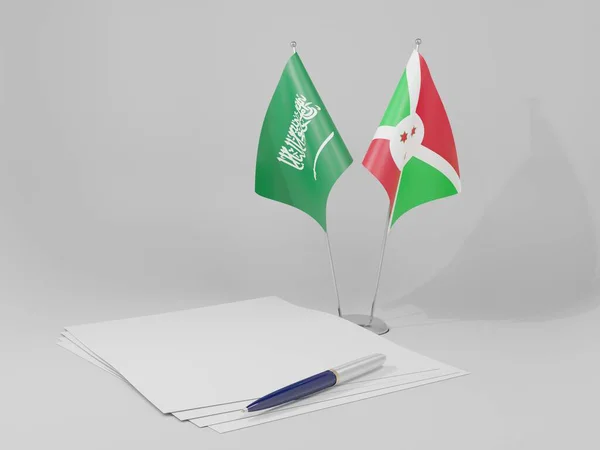 Burundi Banderas Del Acuerdo Arabia Saudita Fondo Blanco Render — Foto de Stock