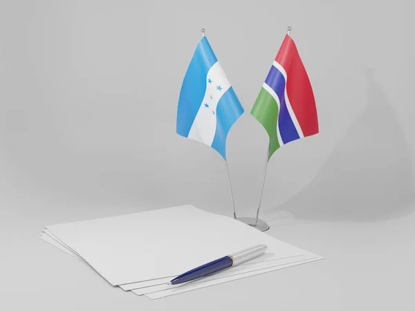 Gâmbia Acordo Honduras Bandeiras Fundo Branco Render — Fotografia de Stock
