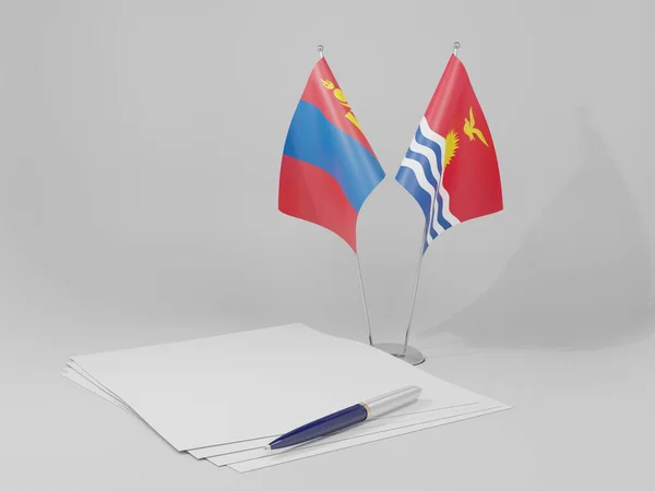 Kiribati Banderas Del Acuerdo Mongolia Fondo Blanco Render — Foto de Stock