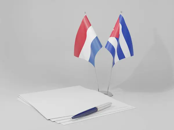 Cuba Países Baixos Bandeiras Acordo Fundo Branco Render — Fotografia de Stock