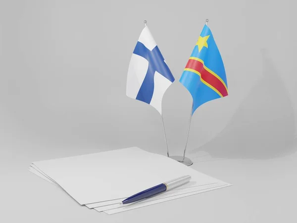 Congo Repubblica Democratica Finlandia Accordo Bandiere Sfondo Bianco Render — Foto Stock