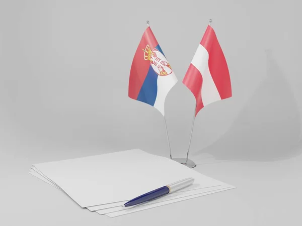 奥地利 塞尔维亚协定旗帜 白色背景 3D渲染 — 图库照片
