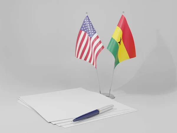 ガーナ 米国の協定旗 白い背景 3Dレンダリング — ストック写真