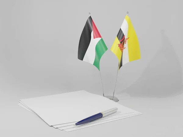 Brunei Bandiere Dell Accordo Palestina Sfondo Bianco Render — Foto Stock