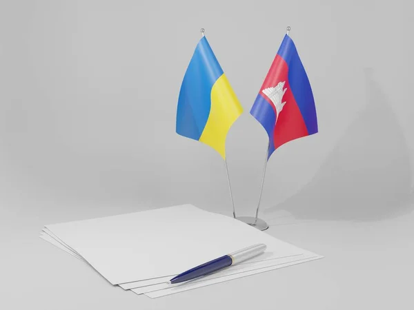 Cambodge Ukraine Drapeaux Accord Fond Blanc Render — Photo