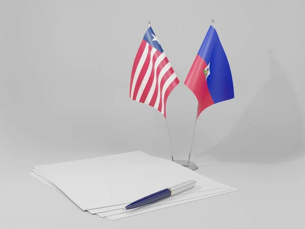 Haiti Liberia Agreement Flags White Background Render — стокове фото