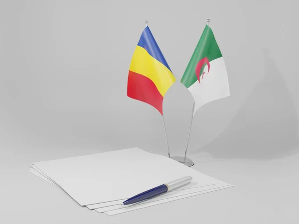 Algérie Drapeaux Accord Roumanie Fond Blanc Render — Photo