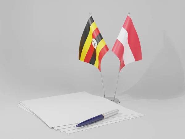 Austria Banderas Del Acuerdo Uganda Fondo Blanco Render —  Fotos de Stock