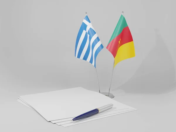 Camarões Grécia Acordo Bandeiras Fundo Branco Render — Fotografia de Stock