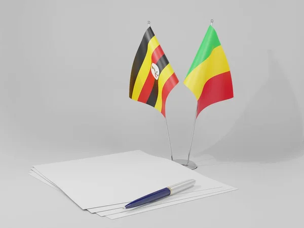 Drapeaux Accord Mali Ouganda Fond Blanc Render — Photo