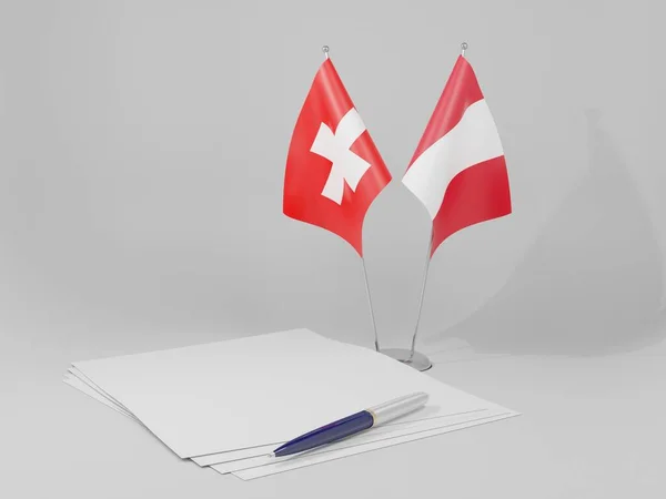 Peru - Switzerland Agreement Flags, White Background - 3D Render