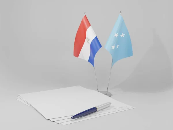 Micronesia Paraguay Agreement Flags White Background Render — Stock Photo, Image