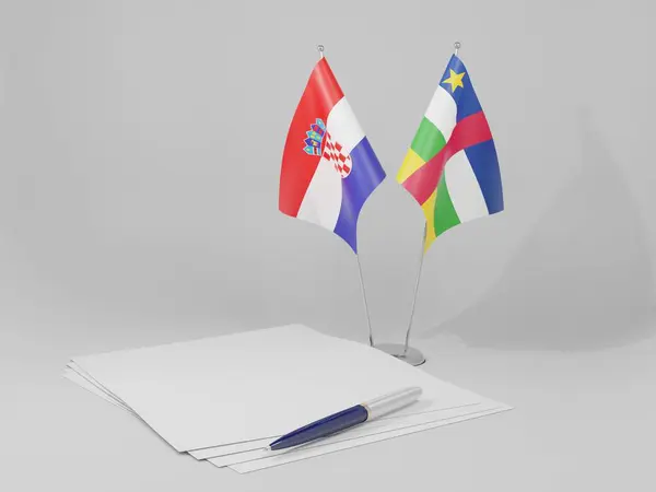República Centroafricana Banderas Del Acuerdo Croacia Fondo Blanco Render —  Fotos de Stock
