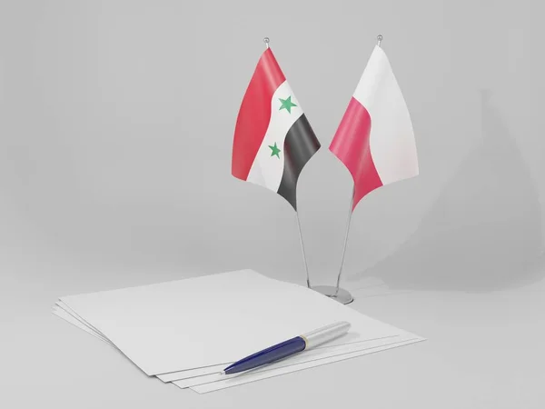 Polonia Banderas Del Acuerdo Siria Fondo Blanco Render — Foto de Stock