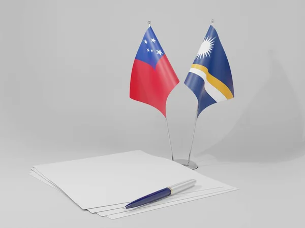 Νήσοι Μάρσαλ Σημαίες Της Συμφωνίας Της Σαμόα Λευκό Φόντο Render — Φωτογραφία Αρχείου