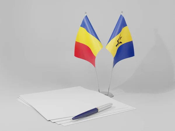 Barbados Romania Agreement Flags White Background Render — Stock Photo, Image