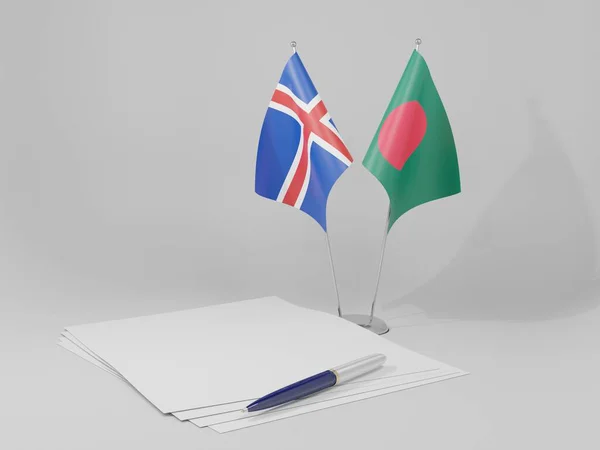 Bangladesh Islândia Bandeiras Acordo Fundo Branco Render — Fotografia de Stock
