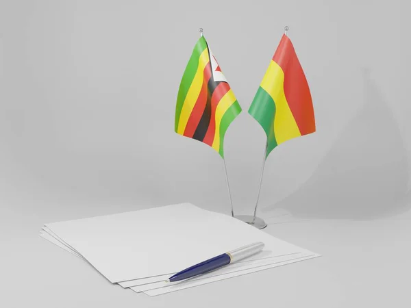 Bolivia Banderas Del Acuerdo Zimbabue Fondo Blanco Render —  Fotos de Stock