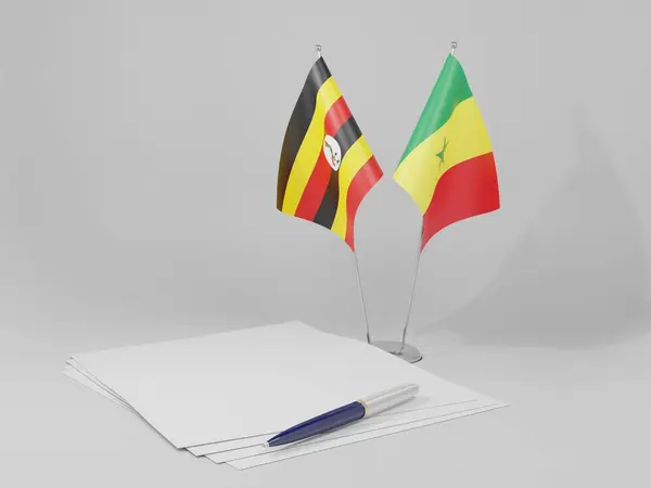 Senegal Uganda Anlaşması Bayrakları Beyaz Arkaplan Render — Stok fotoğraf