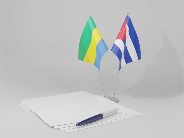 Cuba Bandiere Dell Accordo Gabon Sfondo Bianco Render — Foto Stock