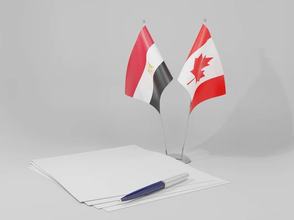 Canadá Banderas Del Acuerdo Egipto Fondo Blanco Render — Foto de Stock