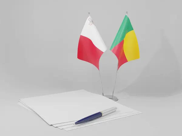 Μπενίν Malta Agreement Flags Λευκό Φόντο Render — Φωτογραφία Αρχείου