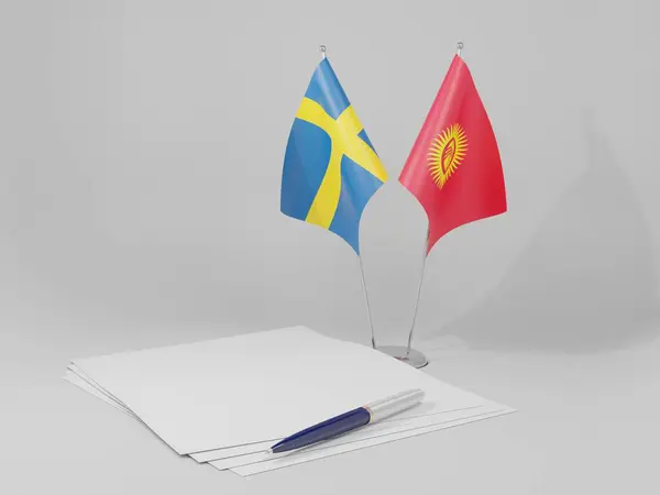 Kyrgyzstan Sweden Agreement Flags White Background Render — Stock Photo, Image