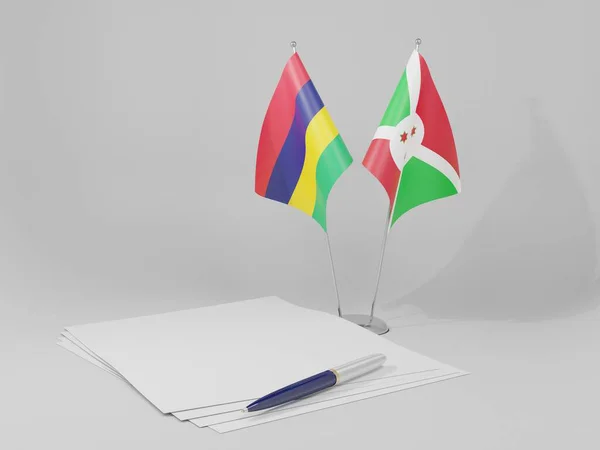 Burundi Mauritius Abkommen Flaggen Weißer Hintergrund Render — Stockfoto