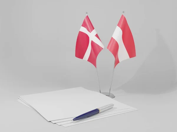 Αυστρία Δανία Συμφωνία Σημαίες Λευκό Φόντο Render — Φωτογραφία Αρχείου