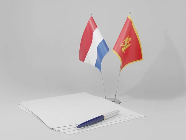 Montenegro Niederlande Vertragsfahnen Weißer Hintergrund Render — Stockfoto