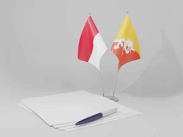Bhutan Indonesia Agreement Σημαίες Λευκό Φόντο Render — Φωτογραφία Αρχείου