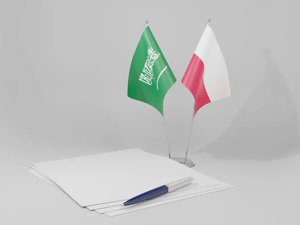 Polónia Arábia Saudita Bandeiras Acordo Fundo Branco Render — Fotografia de Stock