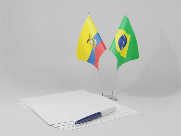 Brasil Banderas Del Acuerdo Ecuador Fondo Blanco Render — Foto de Stock