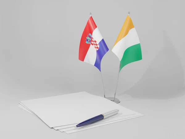 Costa Marfil Banderas Del Acuerdo Croacia Fondo Blanco Render —  Fotos de Stock