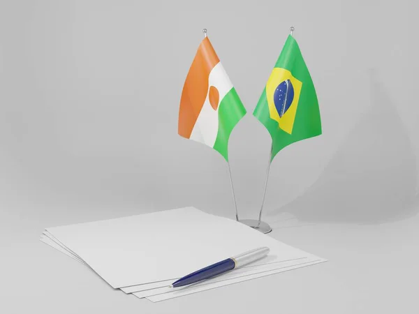 Brazílie Nigerská Dohoda Vlajky Bílé Pozadí Vykreslování — Stock fotografie