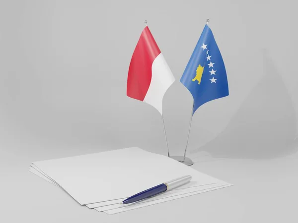 Kosovo Bandeiras Acordo Mônaco Fundo Branco Render — Fotografia de Stock