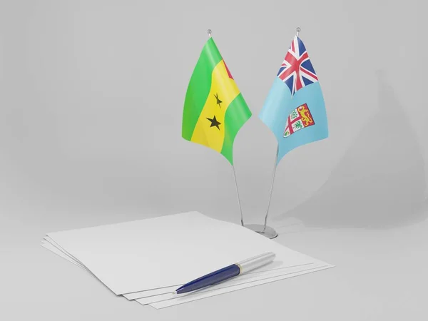 Fidži Svatý Tomáš Princův Ostrov Vlajky Dohody Bílé Pozadí Render — Stock fotografie