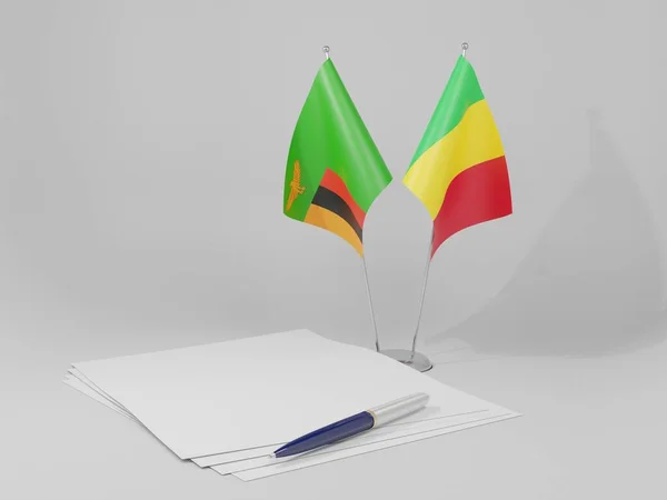 Drapeaux Accord Mali Zambie Fond Blanc Render — Photo
