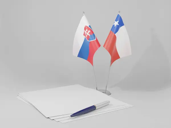 Chile Slovensko Vlajka Dohody Bílé Pozadí Vykreslování — Stock fotografie