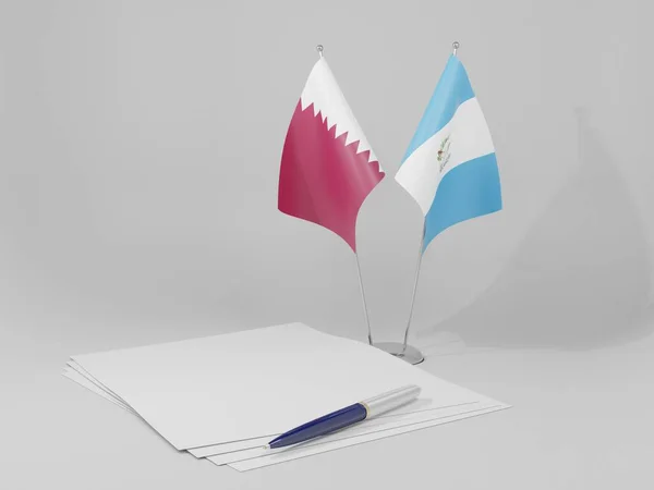 Guatemala Katari Megállapodás Zászlók Fehér Háttér Render — Stock Fotó