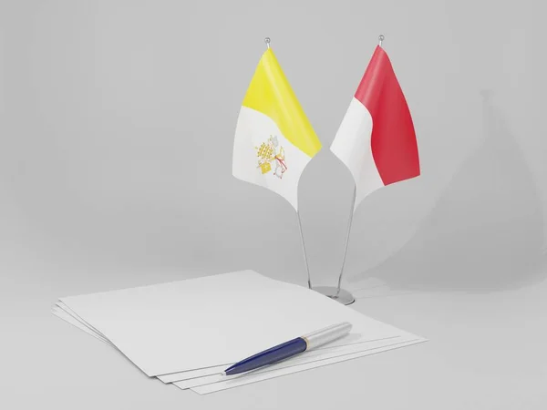Bandeiras Acordo Mônaco Cidade Vaticano Fundo Branco Render — Fotografia de Stock