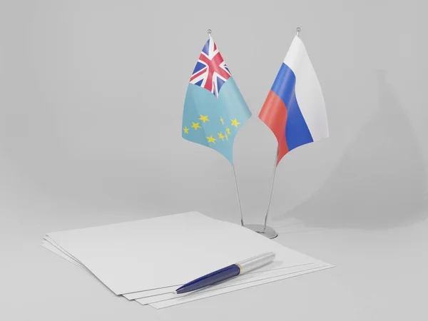 Oroszország Tuvalu Megállapodás Zászlók Fehér Háttér Render — Stock Fotó